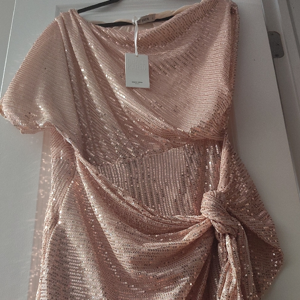 Grace Karin Sequin Dress in Rose Gold
